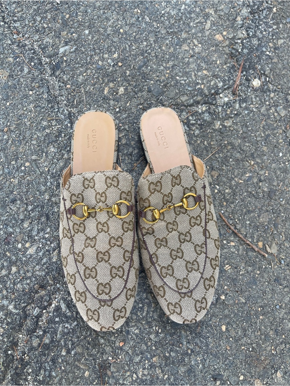 Gucci Beige/Brown GG Canvas Horsebit Mule Slides